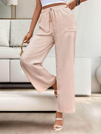 Tied Wide Leg Pants with Pockets - VacationGrabs