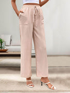 Tied Wide Leg Pants with Pockets - VacationGrabs