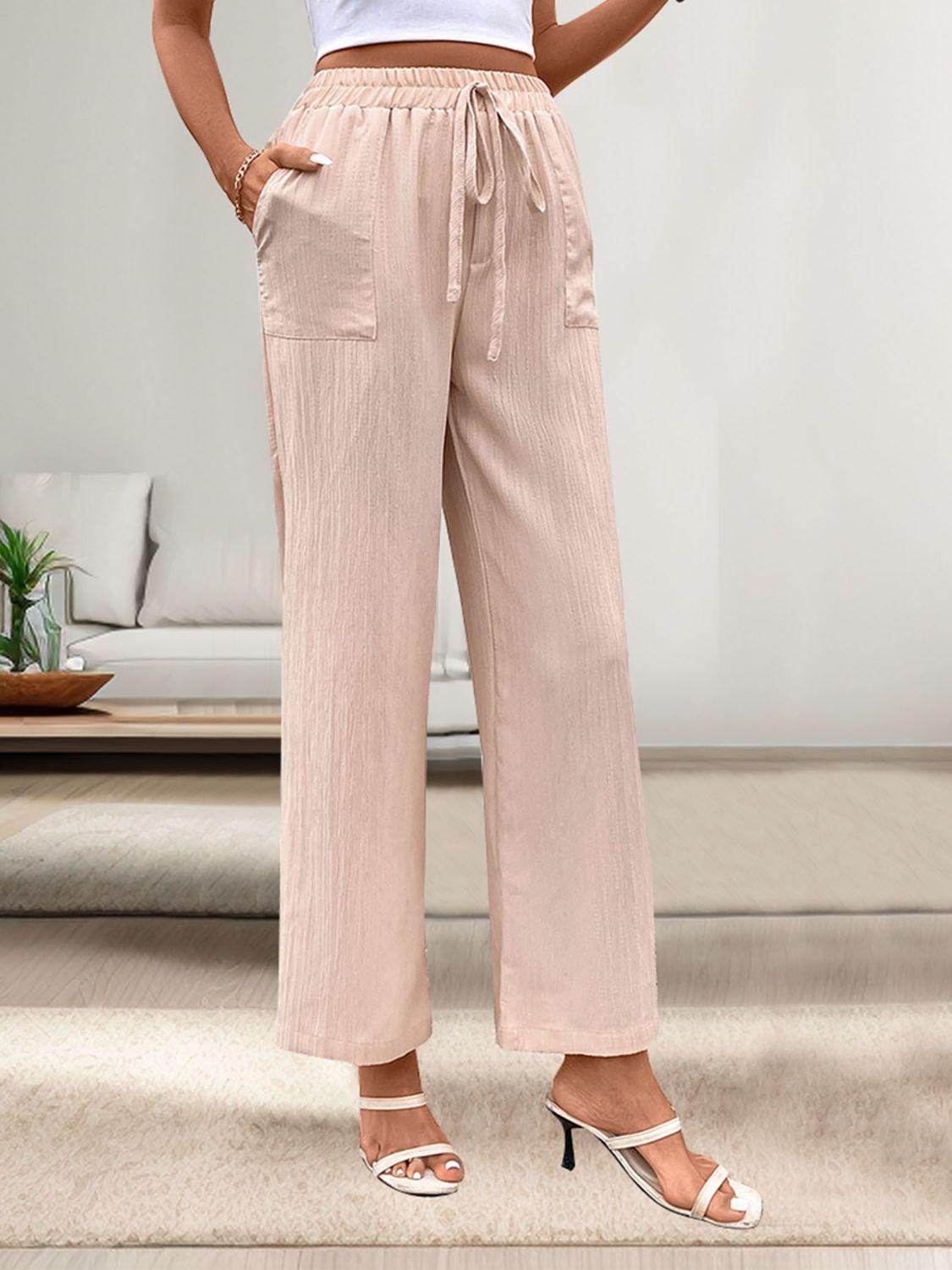 Tied Wide Leg Pants with Pockets - VacationGrabs