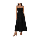 Black tiered cami vacation dress with adjustable straps for a stylish summer look