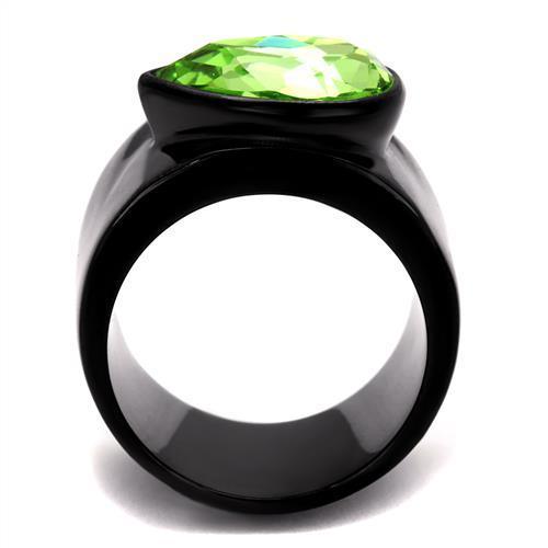 Women's Jewelry - Rings TK1363J - IP Black(Ion Plating) Stainless Steel Ring with Top Grade Crystal in Peridot