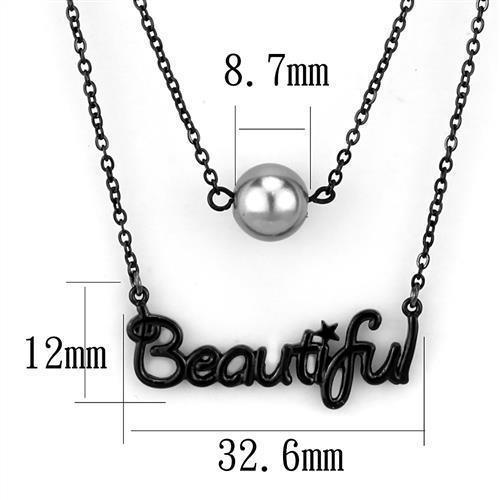 Women's Jewelry - Necklaces TK2628 - IP Black(Ion Plating) Stainless Steel Necklace with Synthetic Glass Bead in Gray