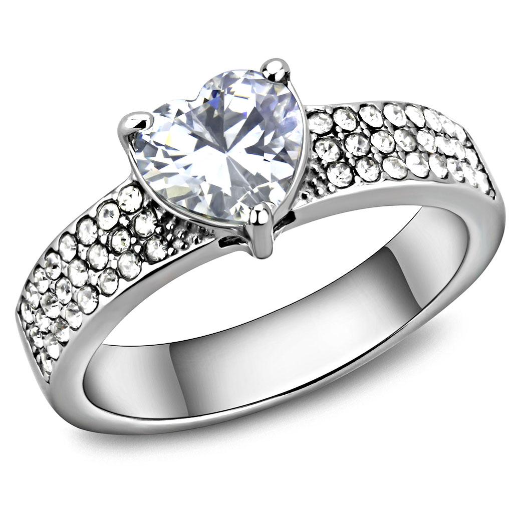 Women's stainless steel cz ring with heart-shaped stone and sparkling band