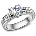 Women's stainless steel cz ring with heart-shaped stone and sparkling band