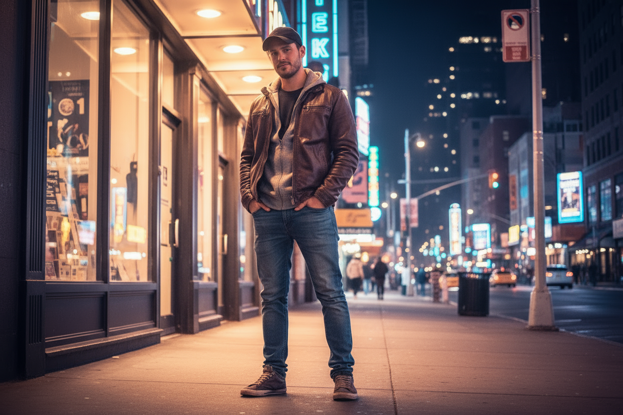 too dark of a background and male shouldn't be in the middle of the street, that's stupid