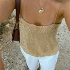 Women's beige top cami with embellishments for summer outings