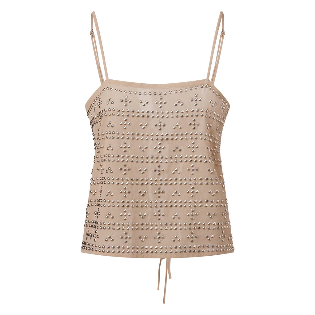 Women's beige top cami with studded design for stylish outings