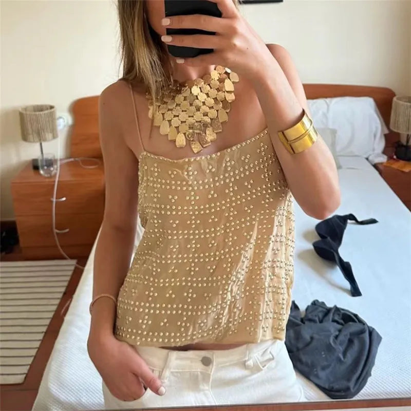 Women's beige top cami, lightweight fabric, perfect for summer outings