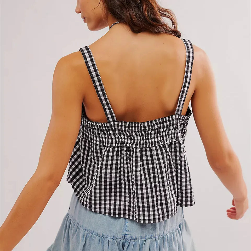 Women's black gingham top cami, lightweight cotton for summer wear
