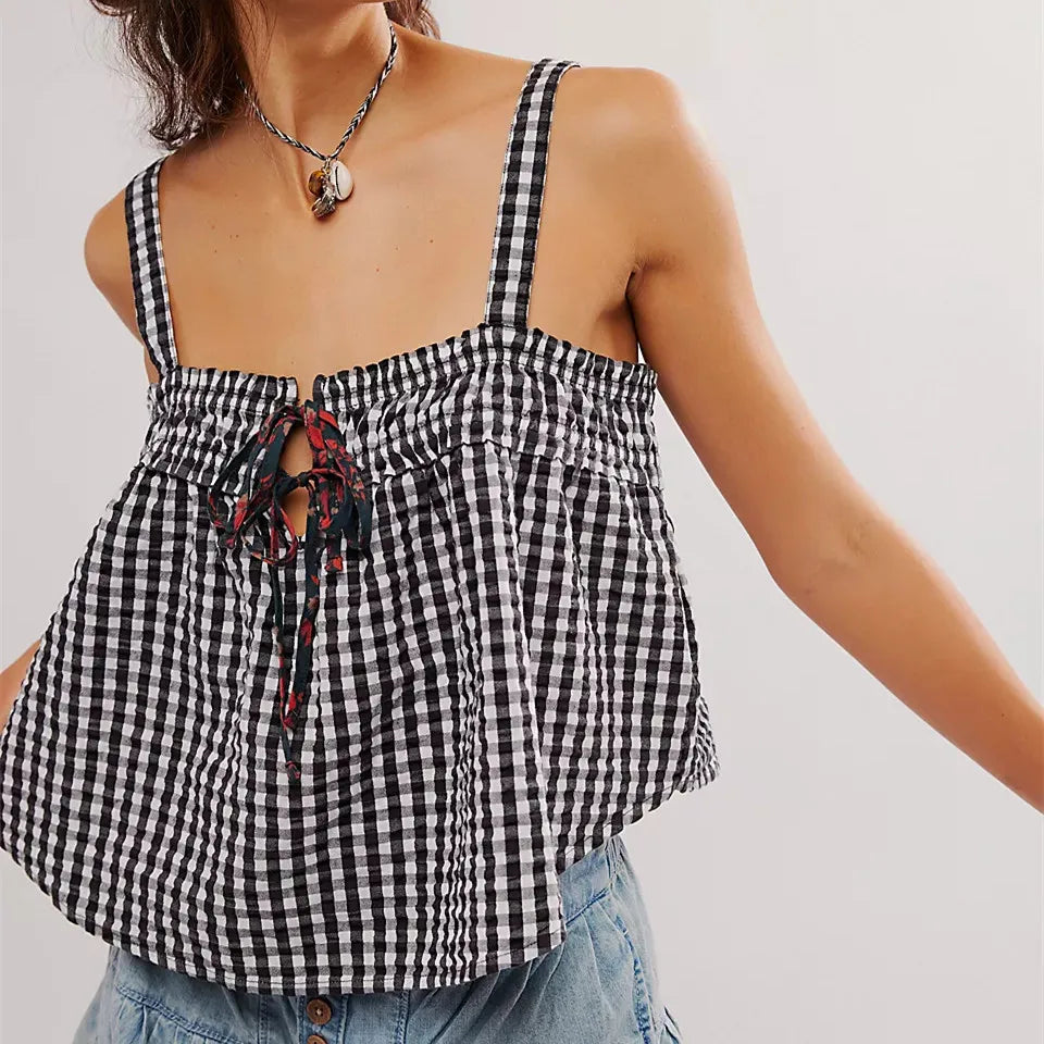 Women's black and white gingham top cami for summer days