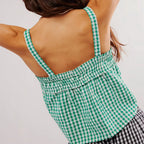 Green checked top cami for women's casual summer outfits