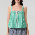 Women's green checkered top cami, lightweight cotton for casual outings