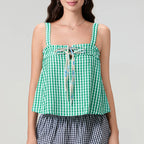 Women's green checkered top cami, lightweight cotton for casual outings
