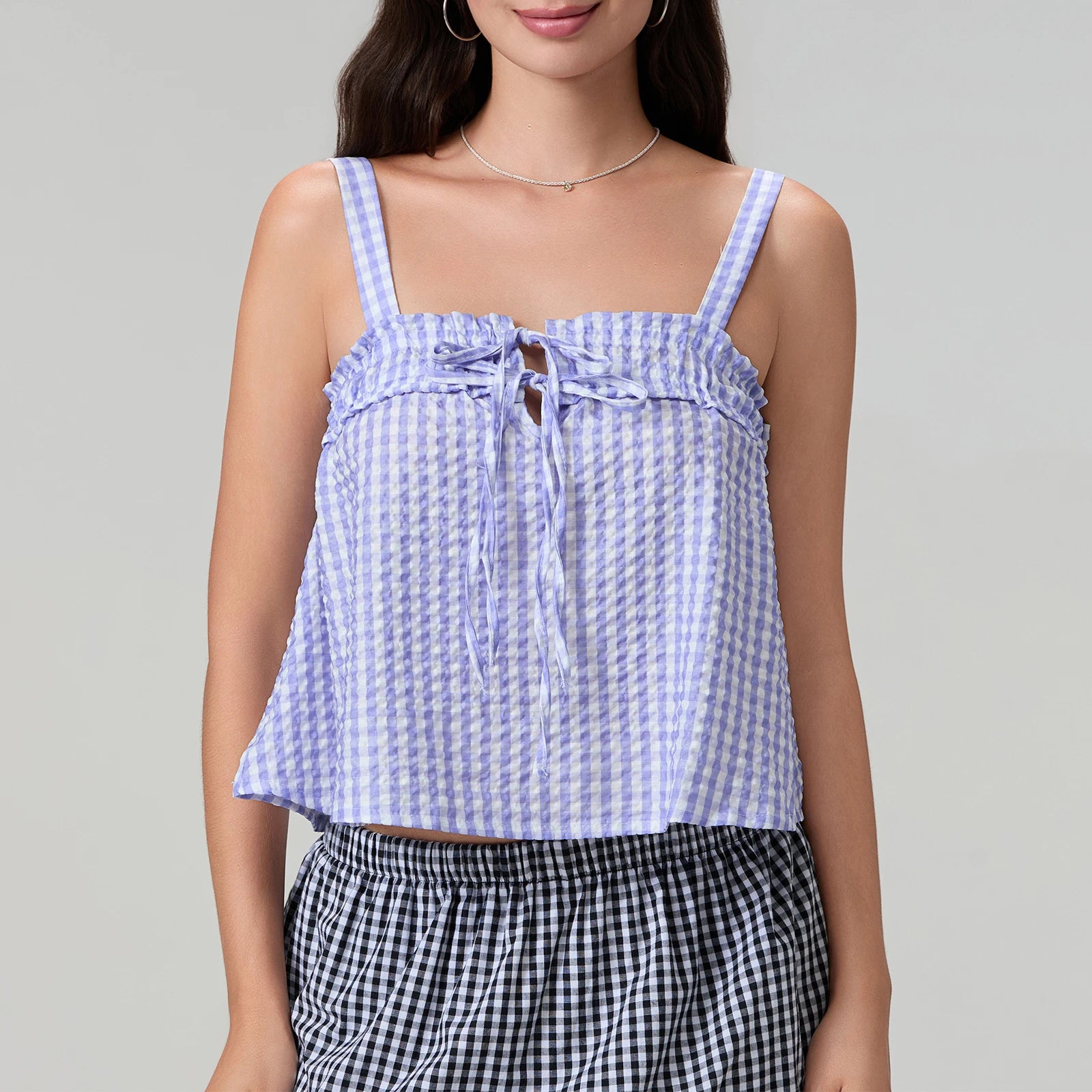 Women's purple checkered top cami for casual summer outings