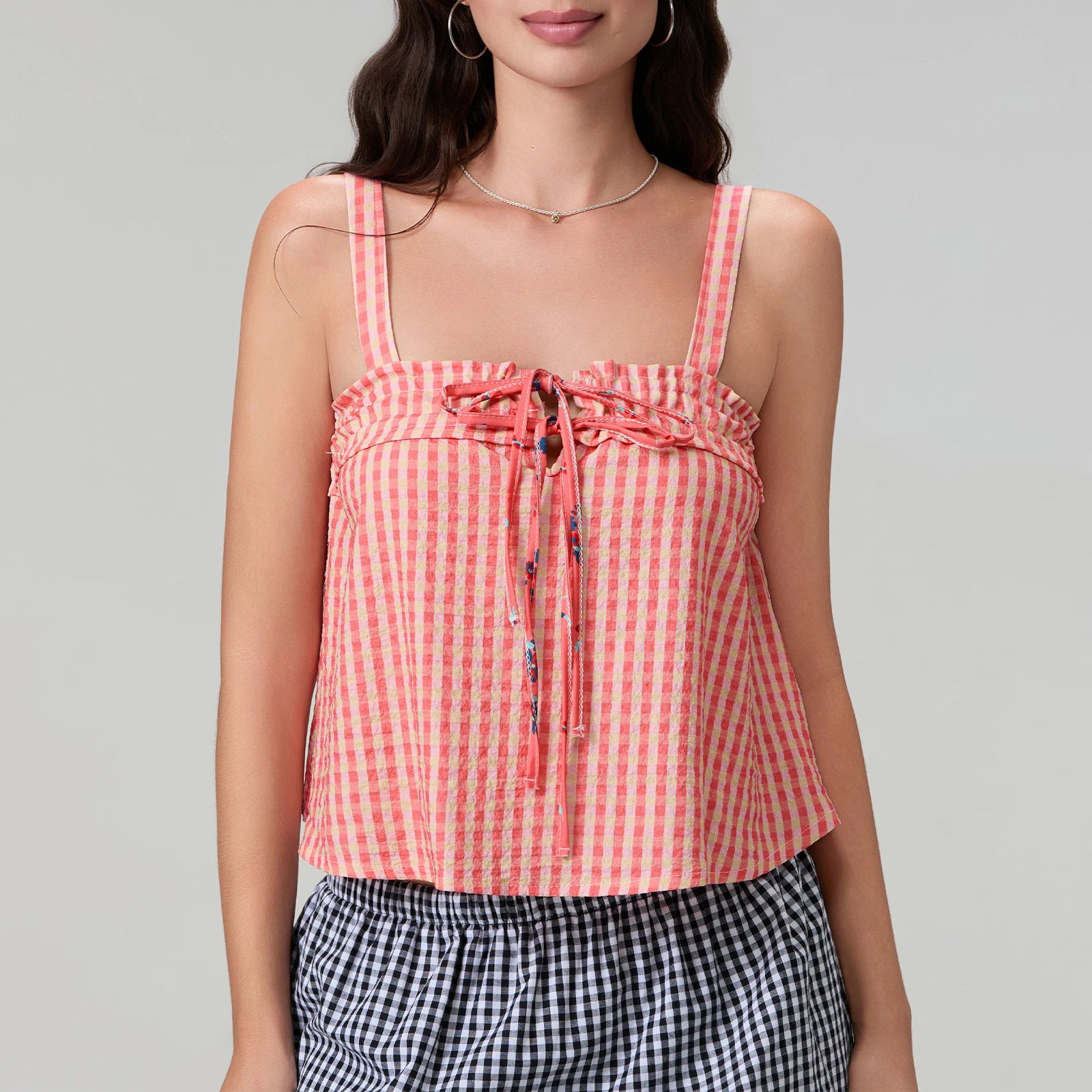 Women's pink striped top cami, lightweight cotton for summer outings