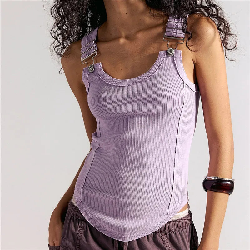 Lilac ribbed top cami with adjustable straps for casual wear