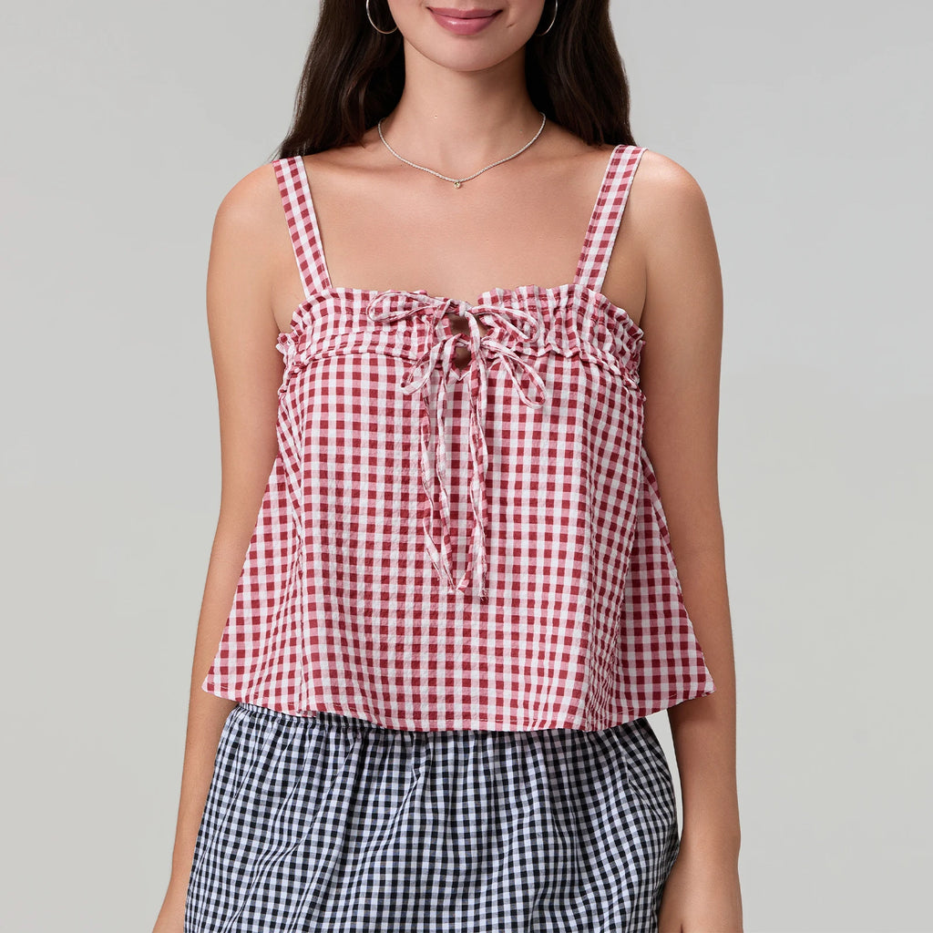 Women's red gingham top cami, lightweight and casual for summer wear