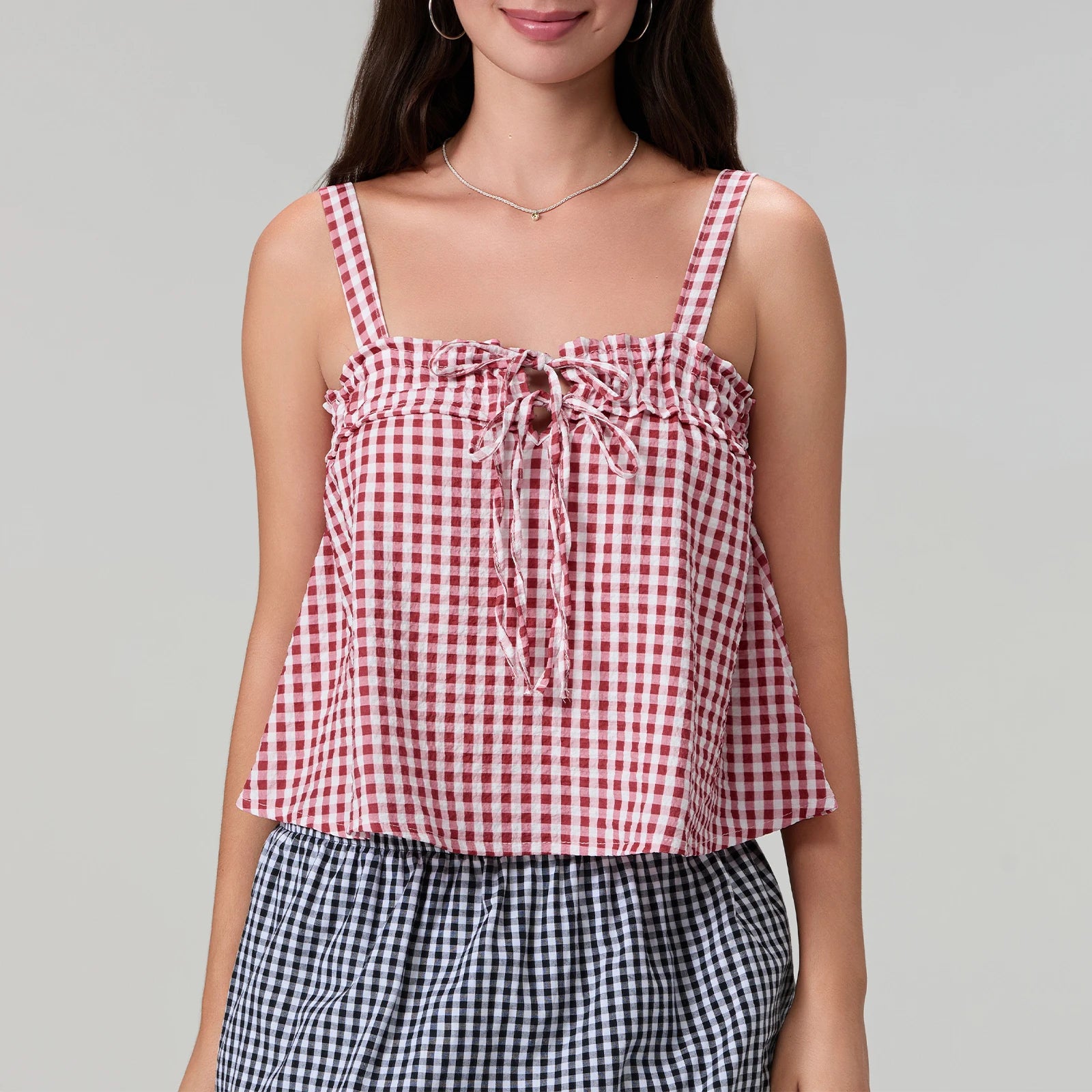 Women's red gingham top cami, lightweight and casual for summer wear