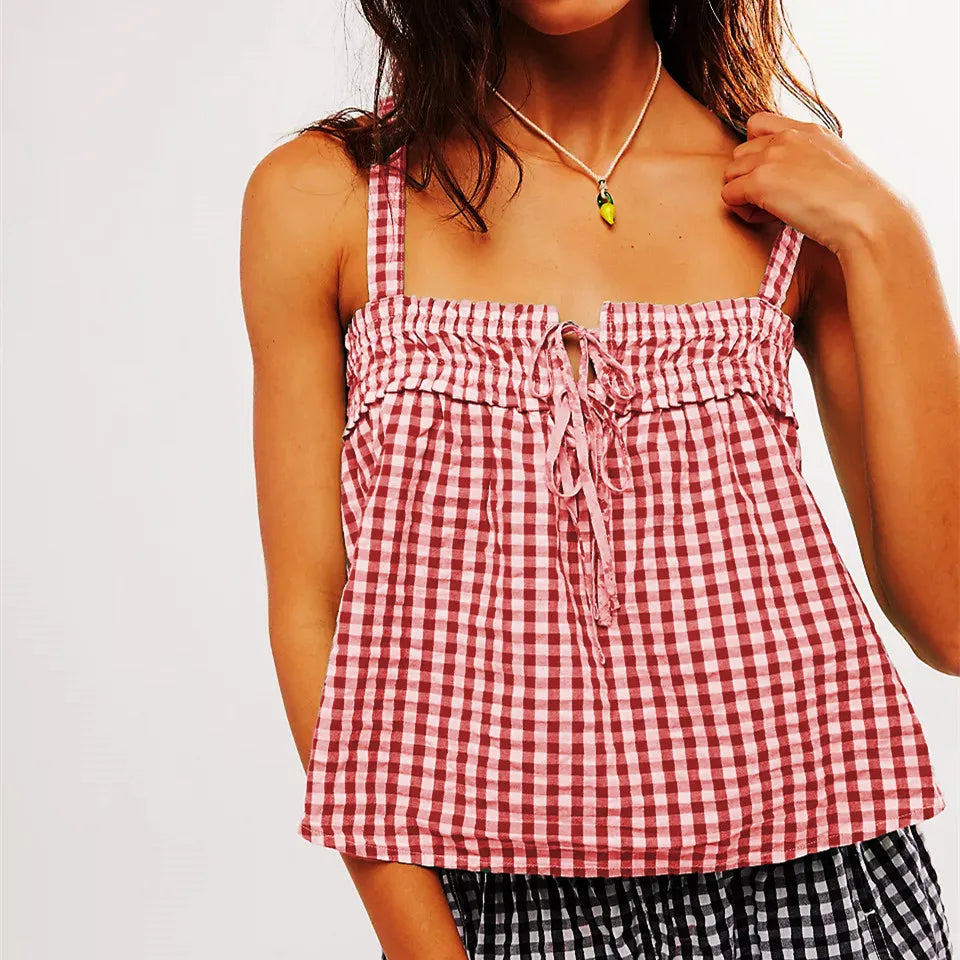 Women's red gingham top cami for summer outings