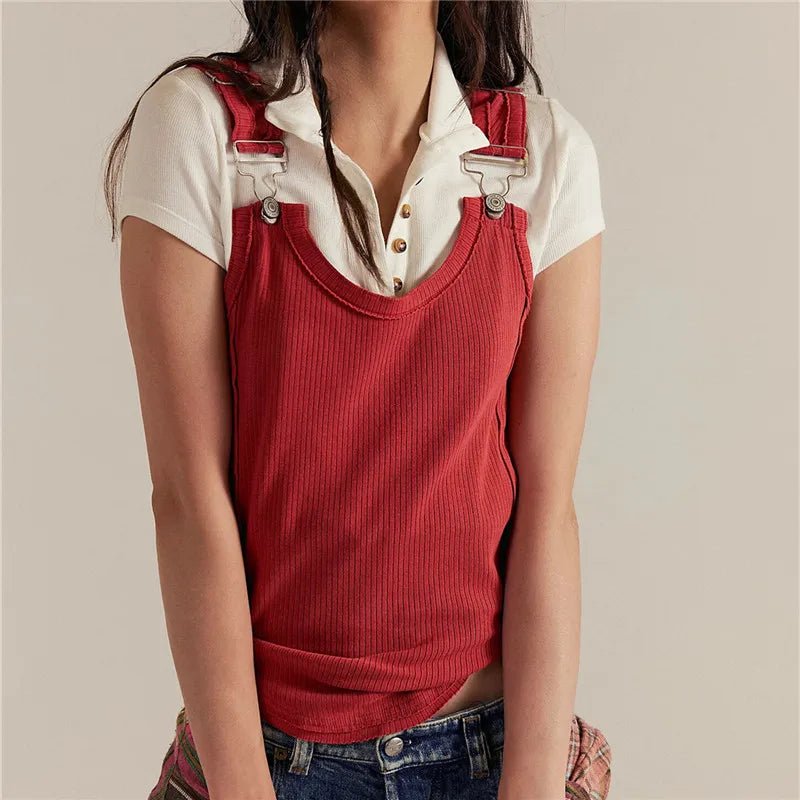 Red ribbed top cami for casual summer outfits
