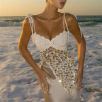 Women's crochet top cami in white, perfect for beach outings