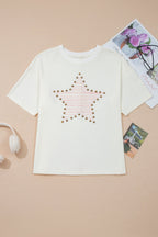 Cream women's top with star design, perfect for fans of top country and western artists