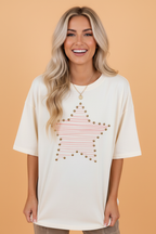 Pretty Bash cream oversized top with star print for country and western artists