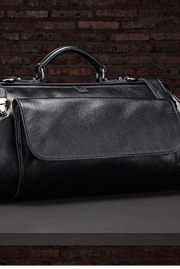 Luggage & Bags - Duffel Top Grade Black Coffee Genuine Leather Travel Bag Metal Buckle