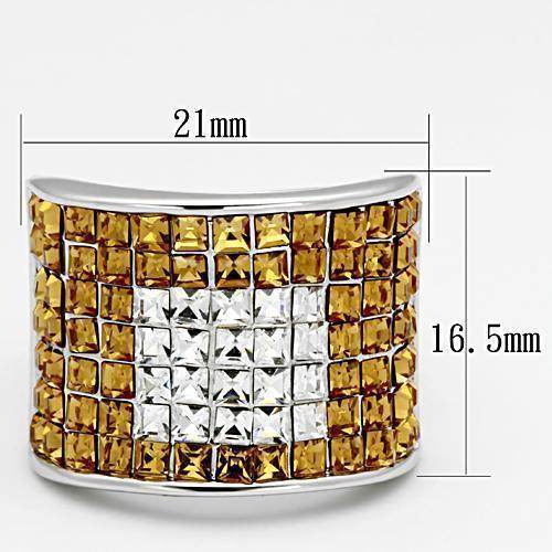 Stylish top grade crystal cocktail ring with shimmering yellow and clear crystals for elegant occasions