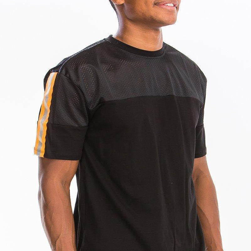 Men's Shirts - Tee's Top Mesh Black Reflective Shirt Single Stripe