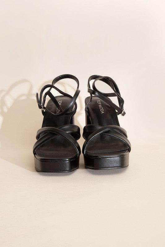 Stylish Top Guy Footwear cross ankle strap heels in black for elegant occasions