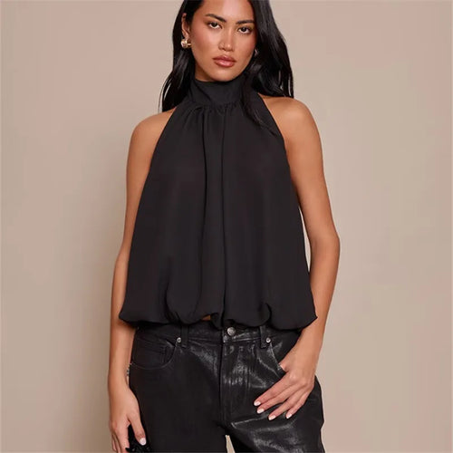 Black halter neck top tank top, stylish, versatile for casual outings