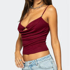Burgundy women's top tank tops, fitted cotton blend for casual outings