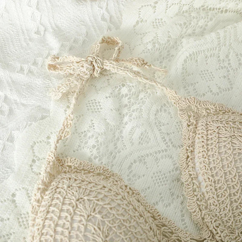 Women's beige crochet tank top for summer beach outings