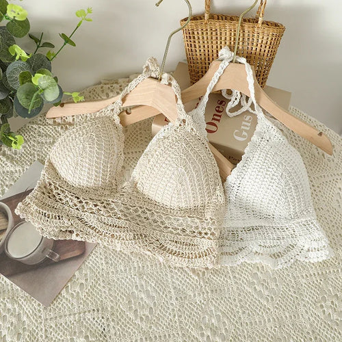 Women's crochet tank tops in beige and white, perfect for summer outings