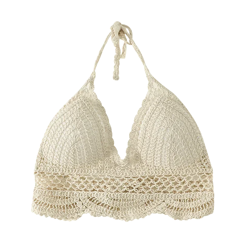 Women's crochet tank top, beige, lightweight for summer outings
