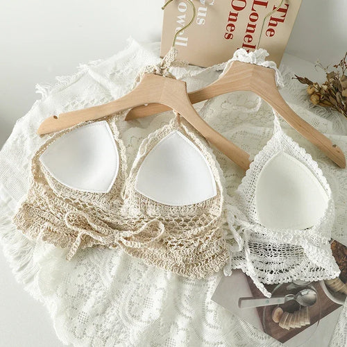 Women's crochet tank tops in beige and white, perfect for summer wear