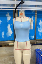 Light blue top tank top, cotton, casual wear for summer