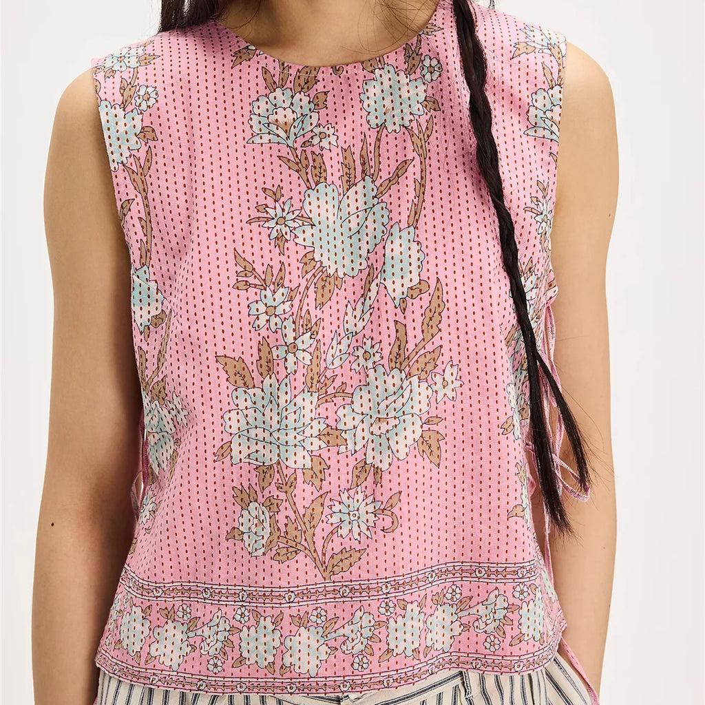 Women's pink floral top tank tops for casual summer wear