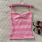 Women's pink striped top tank tops, comfortable cotton for summer wear