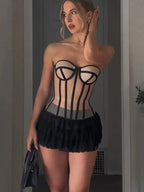 Women's black and nude top with corset, stylish for night outings