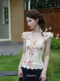 Women's floral top with corset, lightweight fabric for summer wear