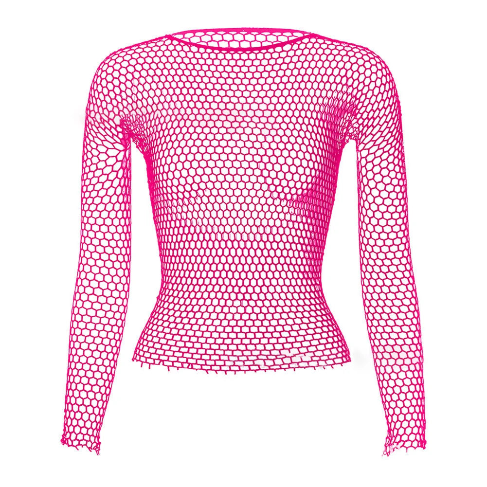 Women's pink long sleeve top with mesh for beachwear