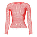 Red long sleeve top with mesh material, perfect for festivals