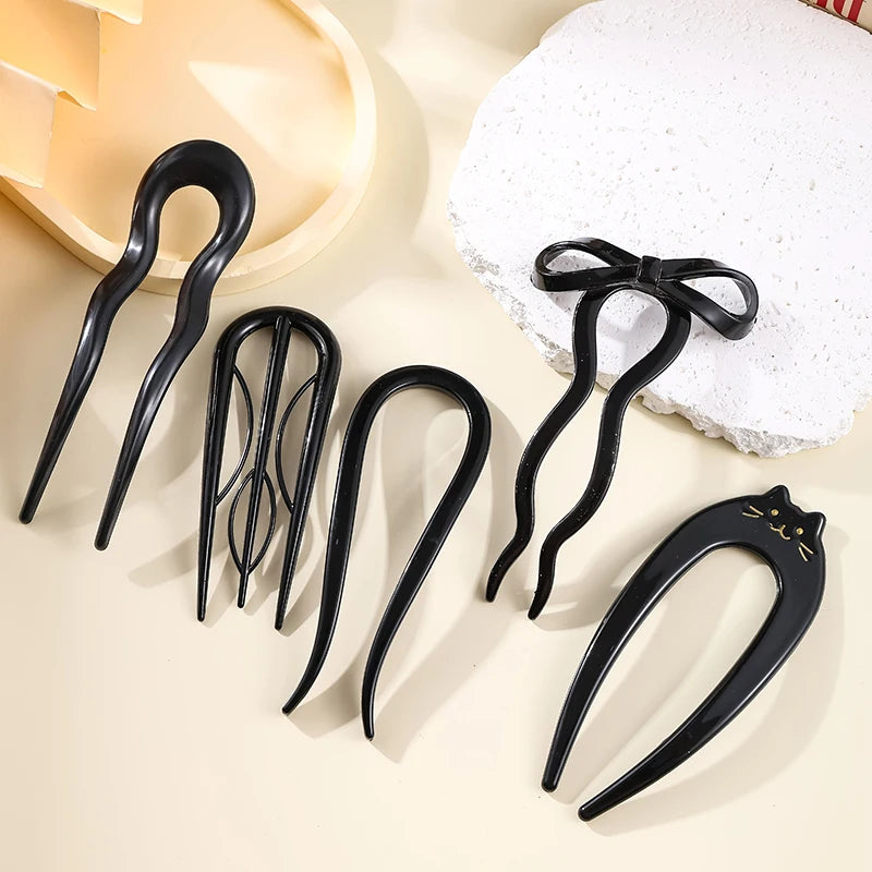 set of black hair forks for women, elegant styling tools