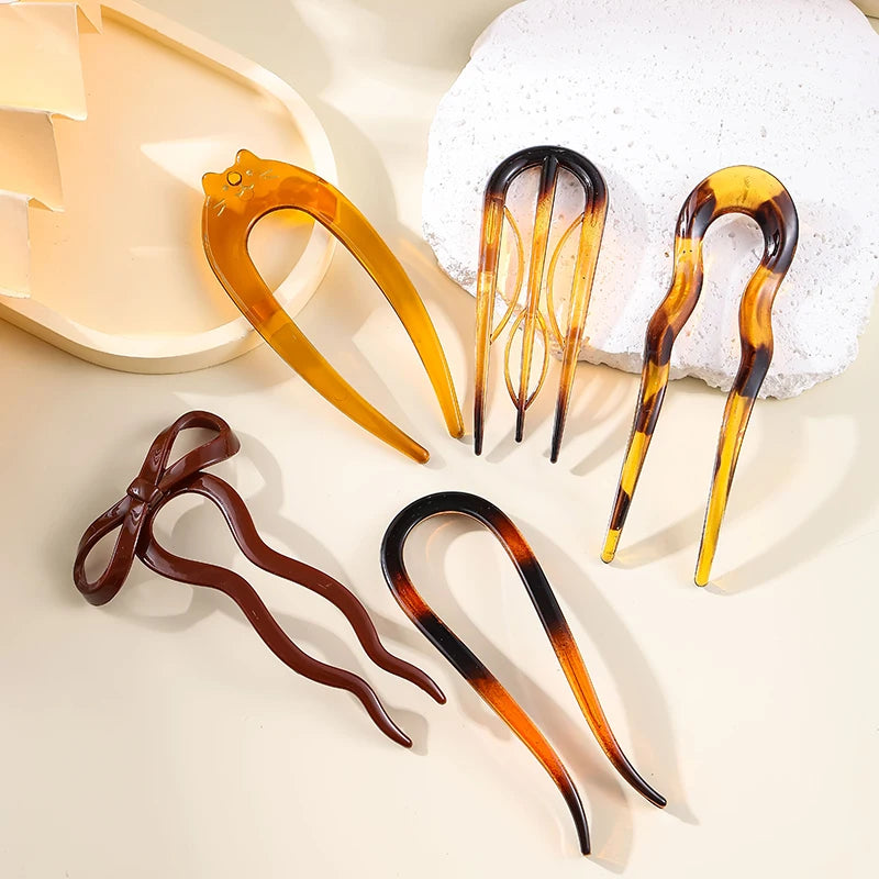 Set of tortoiseshell hair forks for women, stylish and elegant accessories