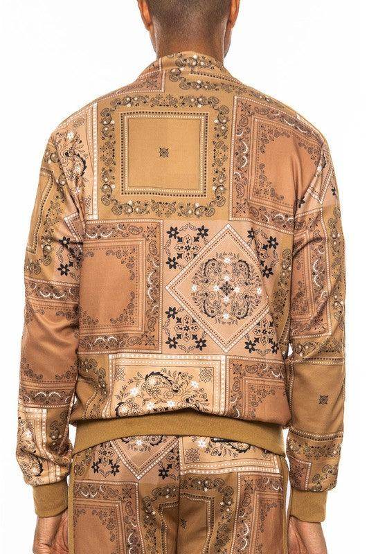 Men's patterned track jacket in brown, ideal for casual wear