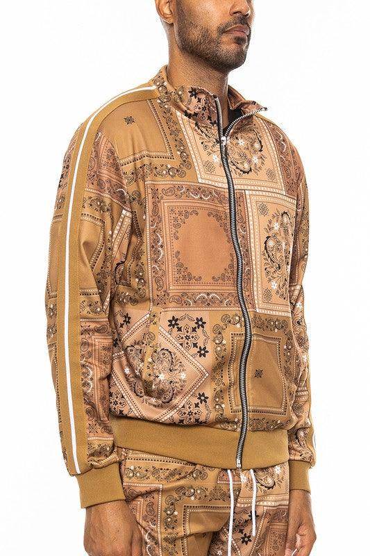 Men's brown patterned track jacket, perfect for casual wear