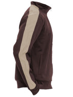 Men's brown track jacket with beige stripes, perfect for casual outings