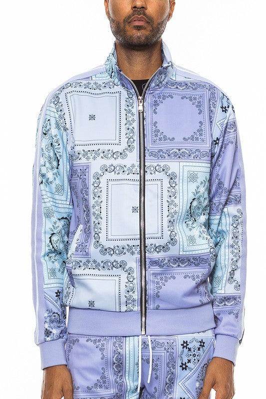 Men's track jacket in blue patterns, perfect for casual wear
